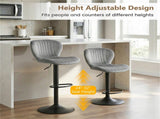 2-Pack Adjustable Height Bar Stools with 360&deg Swivel, Dutch Velvet Upholstered Bar Chai - Gray 69551069