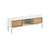 54.33" Rattan TV cabinet with variable color light strip, double sliding doors for storage, W1265121751