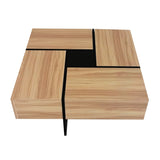ON-TREND Unique Design Coffee Table with 4 Hidden Storage Compartments, Square Cocktail Table with WF305182AAD