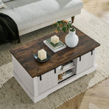 41.3 Inch Coffee Table Storage and Sliding Wood Door, Farmhouse and Industrial Cocktail Table W1781P268238