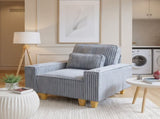 Gray Deep Seat Corduroy Armchair with Brushed Stainless Steel Cup Holder and Decorative Pillow, Cozy 56067805