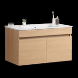 ZUN 24 Inch Wall Mounted Bathroom Vanity with White Ceramic Basin,Two Soft Close Cabinet Doors, Solid 68340761