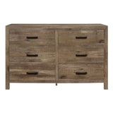 Rustic Style Dresser w 6 Storage Drawers Weathered Pine Finish Wooden Bedroom Furniture B011134289