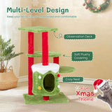 32in Christmas Themed Cat Tower with Cat Condo, 3-Level Plush Cat Tree Activity Center for Indoor 55157586