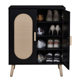 ZUN FCH 2-door vertical shoe cabinet particle board + plastic rattan black frame + original wood rattan 51206975