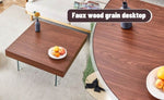 ZUN Walnut Colored Square MDF Coffee Table - 31.5"x31.5" with Tempered Glass Legs.Density Board W1151P233512