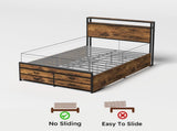 Queen Size Bed Frame with 8 Storage Drawers, LED Headboard with Charging Station, Metal Platform Bed W2129P269875