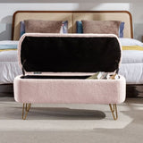 Pink Storage Ottoman Bench for End of Bed Gold Legs, Modern Grey Faux Fur Entryway Bench Upholstered W1170104172
