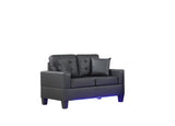 Genesis 55.5"W Black PVC Fabric Loveseat with LED Lights, USB Charger, Tufted Cushions B061P239125