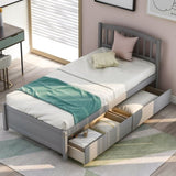 Twin Platform Storage Bed Wood Bed Frame with Two Drawers and Headboard, Gray WF194279AAE