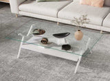 Rectangle Coffee Table with Tempered Glass top and White Metal Legs, Modern Table for Living Room , W241142561