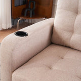 Beige Upholstered Armchair and Storage Ottoman Set - Comfortable Single Sofa with Cup Holders and W1901P149127