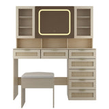 Large Vanity Table Set with LED Lighted Mirror, Vanity Desk with Charging Station, Makeup Table with 64189891