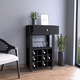 ZUN Memphis Bar Cart, Twelve Built-in Wine Rack, Four Legs, One Open Shelf -Black B20091948