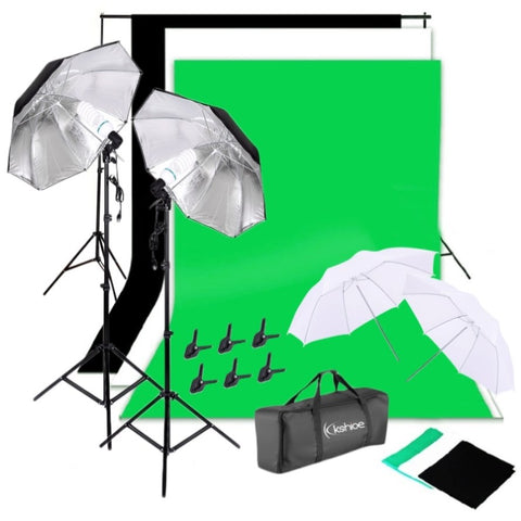 ZUN 135W Silver Black Umbrellas with Background Stand Non-Woven Fabrice Set 64774424