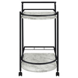 ZUN Black and Faux White Marble Serving Cart with Wine Rack B062P145636