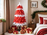 5FT Red & White Drooping Tree, 303 PVC Tips, 100 Warm White Lights with 8 Modes & Remote, US Plug 56142860
