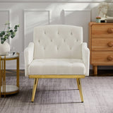 cream white velvet armchair with metal legs W58852198