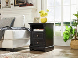 Farmhouse Style 2 Drawer Sofa Side Table Charging Pedestal, Tall Rustic Wood Square Nightstand W2393P324431