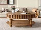 Farmhouse Fluted Coffee Table with Storage and Flip-Top Lids, Rustic Brown Center Table for Living W1445P370480