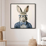 Gallery Wrapped Canvas Wall Art - Dapper Bunny in Tailored Cobalt Blue Suit, Modern Animal Portrait W3374P324198