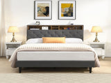 KING -Size Upholstered Platform Bed Frame with a Modern Button-Tufted Linen Fabric Headboard,USB W311P285483