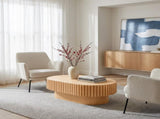 Oval Coffee Table,Mid Century Modern Fluted Coffee Table with Pedestal, Classic Wood Coffee Table W3204P476731