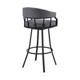 ZUN Palmdale 30" Swivel Slate Gray Faux Leather and Black Metal Bar Stool B2736P268591