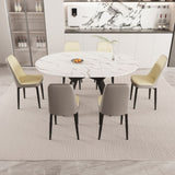 47-63" expandable circular dining tables , equipped with 6 PU fabric thick cushioned dining chairs 57696434