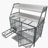 Large pet cage with rack, drawers with stainless steel food and water basins, double-layer W3064P245387