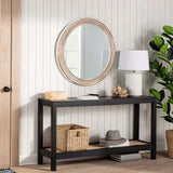 Rustic Round Wall Mirror, 23.62 Inches Wood Circle Mirror with Beads, Decorative Farmhouse Mirror W2295P246677