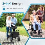New 2-in-1 Foldable Rollator Walker with 9 Inch Pneumatic Tires -Black 44160784