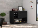 Lotus Bar Cart, Six Bottle Cubbies, One Cabinet, Four Casters, Black B097133068