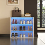 ZUN White Glass Door Shoe Box Shoe Storage Cabinet With RGB Led Light W331P214186