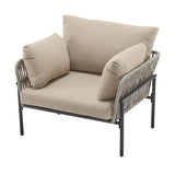36" Beige Iron Lounge Chair with Rope Weave Design and Plush Cushions, Perfect for Indoor and N767P237035G