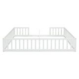 Double Twin Floor Bed with Fence, Guardrails, without door, White 37744042