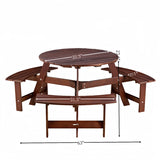 ZUN Outdoor 6 Person Picnic Table, 6 person Round Picnic Table with 3 Built-in Benches, Umbrella Hole, 21425761