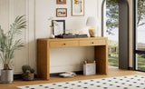TREXM Curved Table with Storage, Wooden Entryway Table with 2 Drawers, Farmhouse Rustic N715P244723D