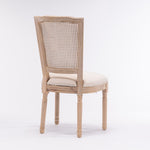 ZUN French Style Solid Wood Frame Linen Fabric Square Rattan Back Dining Chair,Set of 2,Cream W162290982