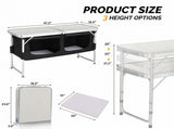 4FT Portable Folding Camping Table with Storage, Aluminum Outdoor Cooking Station with 2 Adjustable 61889170