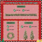 ZUN Pre-lit Christmas Artificial Tree 4-Piece Set, Garland, Wreath and Set of 2 Entrance Trees, X-mas N710P181623K