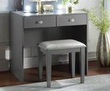 Gray Makeup Vanity and Stool Set with 10 Lights and USB Port and Power Outlet, 2x Drawers Luxurious B011P146566