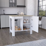 ZUN Atenea Kitchen Island, Single Door Cabinet, Shelf White / Macadamia B070P214570