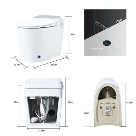 ZUN Heated Seat Smart Toilet, One Piece Toilet, Automatic Flush Tank Less Toilet without Bidet, with 05790649