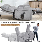 Grey Heat Massage Dual Motor Infinite Position Up to 350 LBS Large Electric Power Lift Recliners W1803P264031