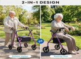 2-in-1 Rollator Walker with Seat , 8-Inch Large Wheels & Versatile Braking System, 15862694