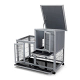 Detachable Rabbit Hutch with Removable Tray and Rolling Casters, GrayWhite W2181P190614
