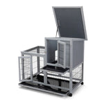 ZUN Detachable Rabbit Hutch with Removable Tray and Rolling Casters, Gray+White W2181P190614