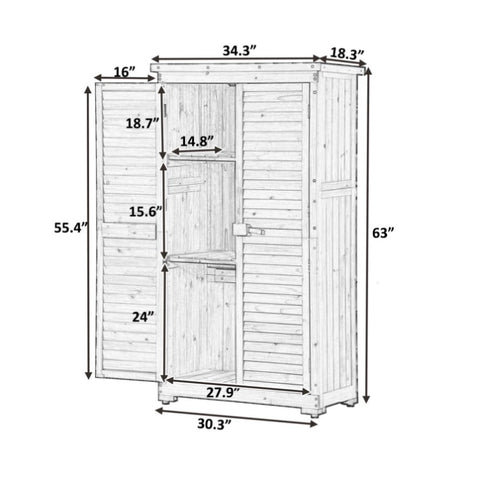 ZUN Wooden Garden Shed 3-tier Patio Storage Cabinet Outdoor Organizeren Lockers with Fir 02399608