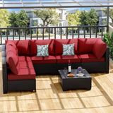 7 Piece Patio Furniture Set, All-Weather Wicker Outdoor Conversation Set with Sectional Sofa, Rattan 29052709